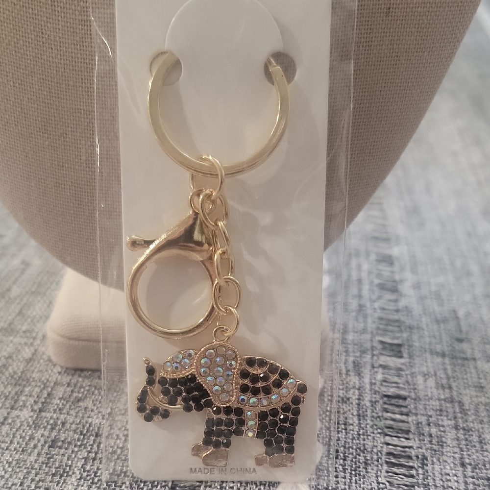 Gold Elephant Keychain with Black and Gold Accents